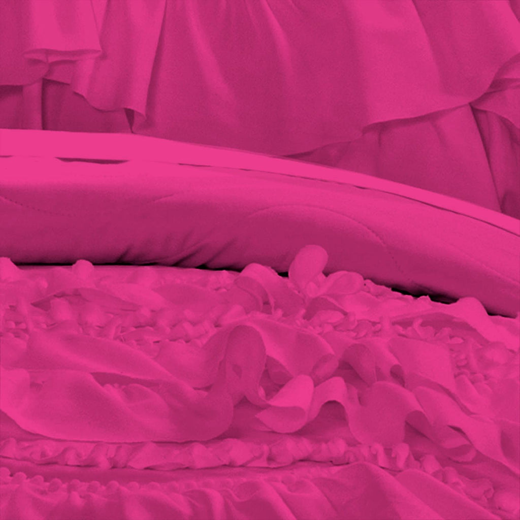 100% Egyptian Cotton, 550 GSM Microfiber Filled Quilt Ruffled Textured 3 Piece Full/Queen Size Comforter Set, Hot Pink
