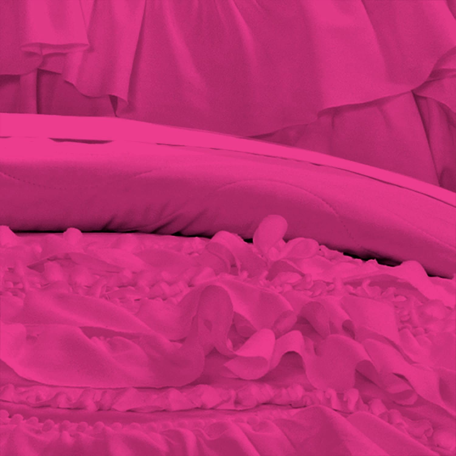 100% Egyptian Cotton, 550 GSM Microfiber Filled Quilt Ruffled Textured 3 Piece Full/Queen Size Comforter Set, Hot Pink