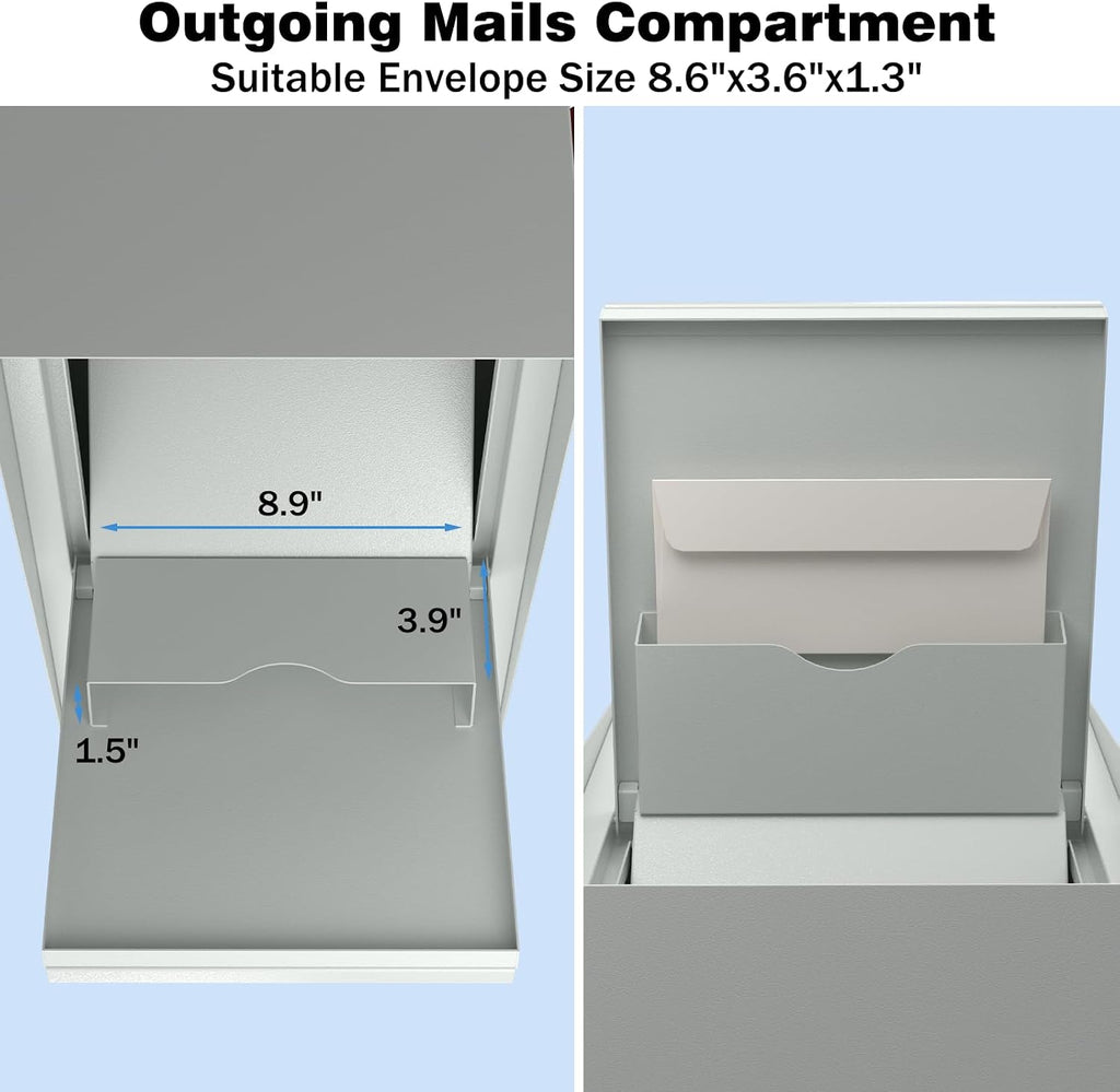 POCHAR Curbside Large Mailbox for Outside with Post - Locking Mailbox Post Mount with Base Plate - Weekend-Away Design Large Street Mail Box (White)