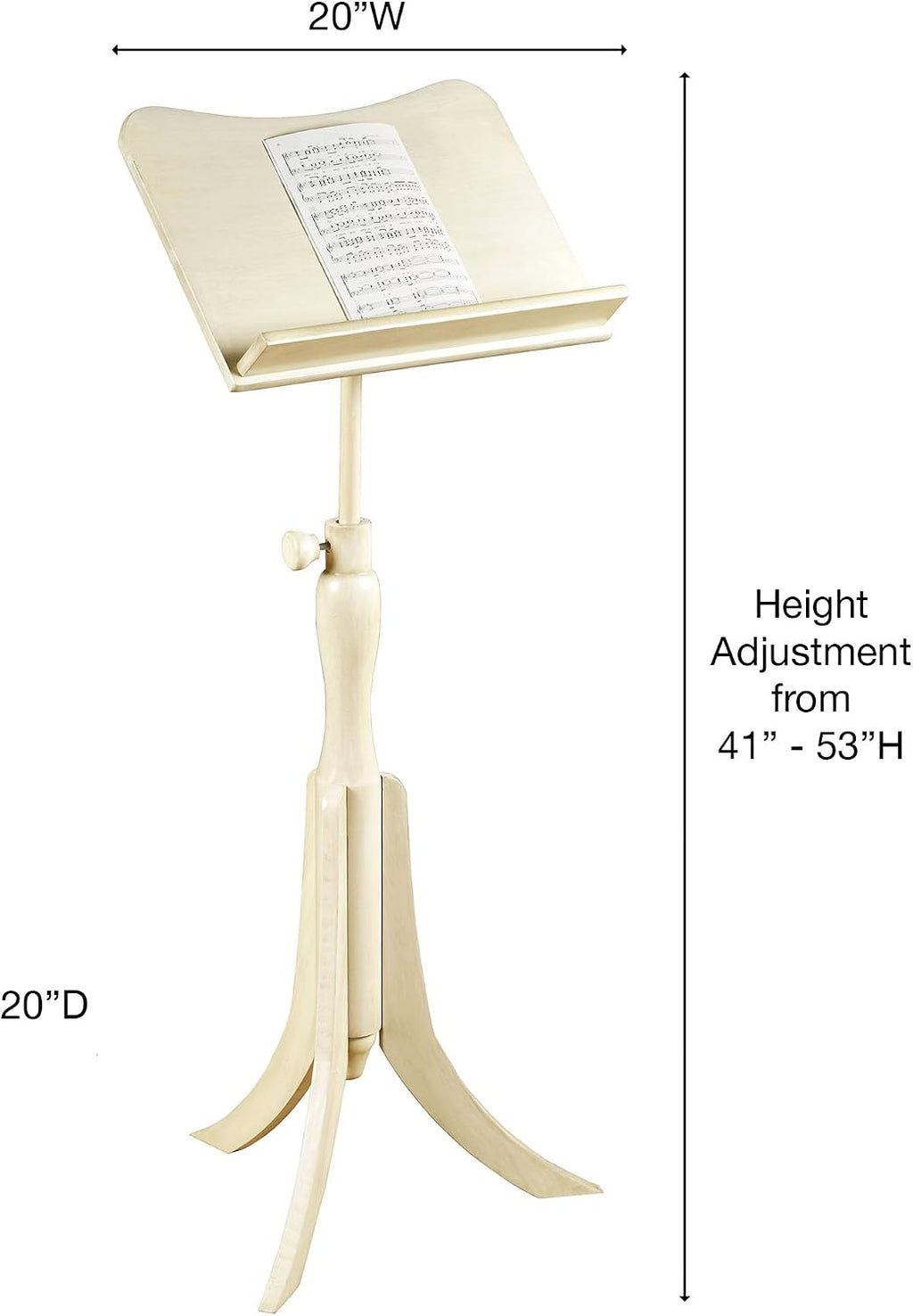 Parke Wooden Music Stand | Neutral Ivory | Tilting Holder & Adjustable Height for Sitting or Standing | Can Hold Sheet Music, Scores, or Books for Band Students, Libraries, Classrooms, or Performances