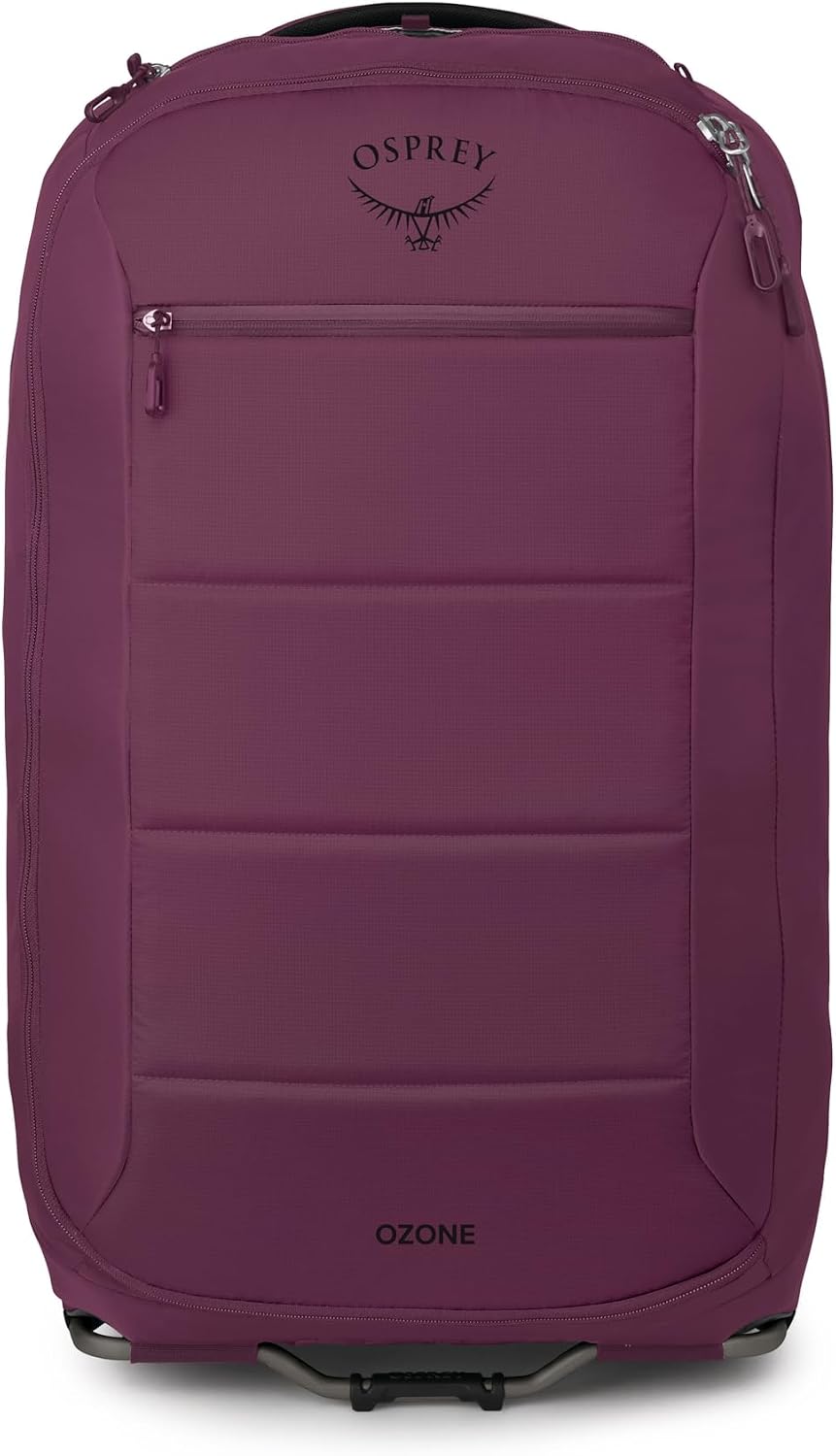 Osprey Ozone 2-Wheel 80L/27 Checked Luggage - Lightweight Rolling Bag with High Clearance Wheels - Travel Suitcase with Mesh Organization, Trolley Handle and Add-a-Bag Strap, Moody Burgundy