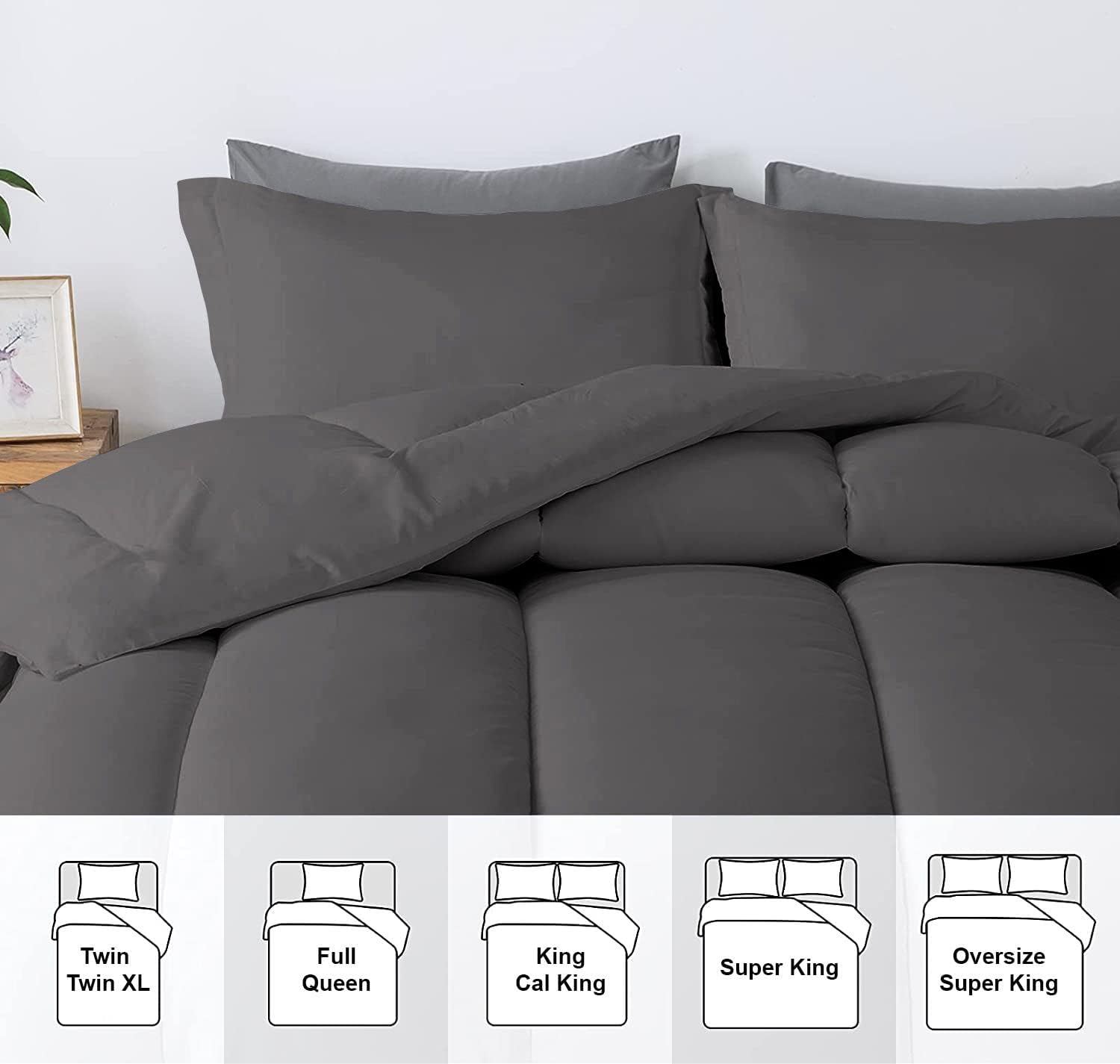 5 PC Straight Line Pattern Comforter Set Premium Super Soft 600 GSM All Season | 1000 Thread Count | 100% Egyptian Cotton ( Full/Queen Size, Dark Grey Color)