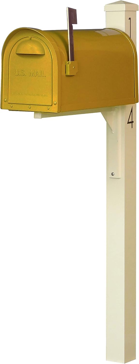 Special Lite Mid Modern Dylan Curbside Mailbox with Wellington Post - Yellow Aluminum Mailbox with Post - SCD1008YEL_SPK720IVR_VN