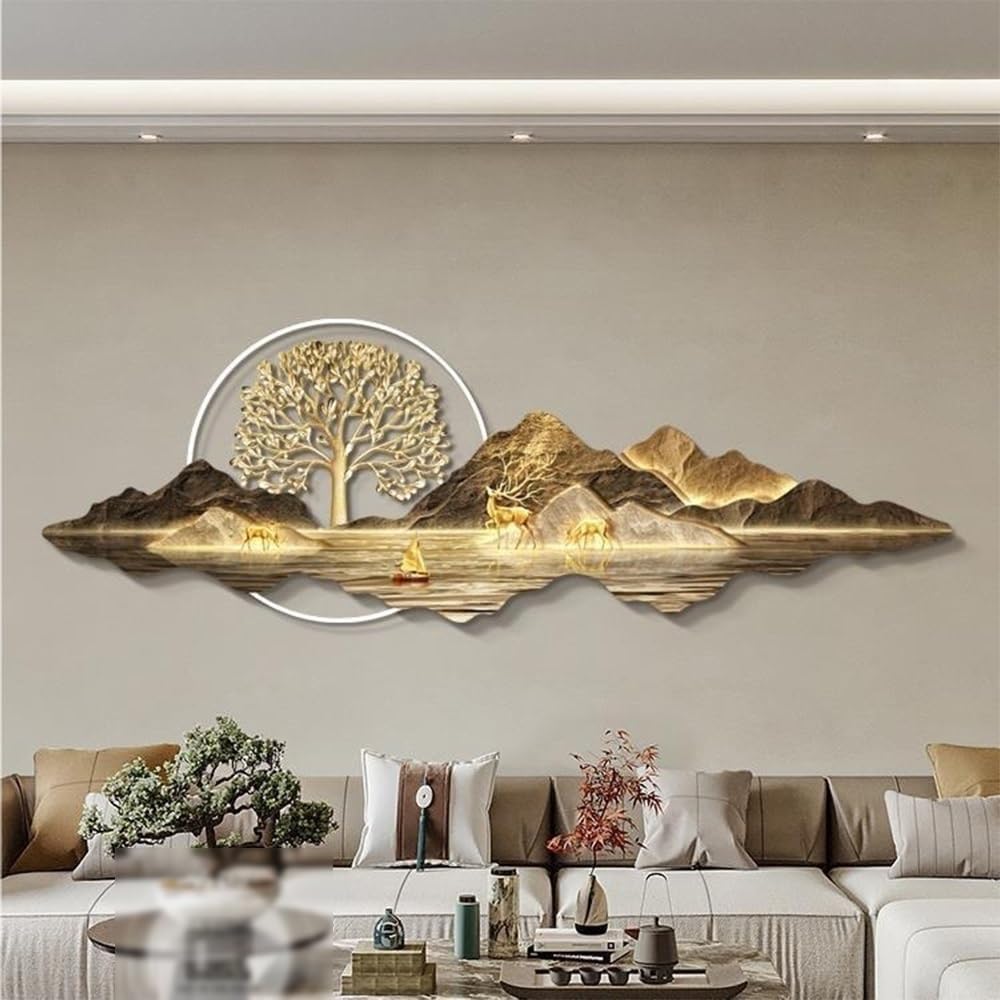 Plug-in Power Supply Wall Hanging Decor, Modern 3D Wall Art Decor with LED Light, Wall Sculptures Art for Bedroom, Living Room, Office(C,120x40cm/47.2x15.7in)