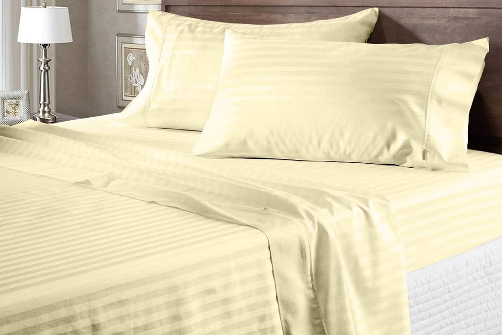 AMAY Luxury Soft 100% Egyptian Cotton 6pc Sheet Set Sateen Weave 800 TC Queen Size for Bed, Fits Mattress Upto 16-18'' Deep Pocket, Ivory Stripe