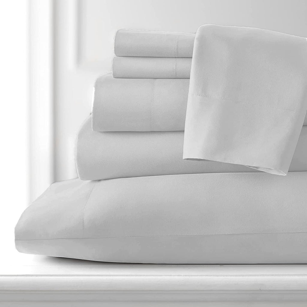 100% Giza Cotton, 1000 Thread Count, 6-PC Bed Sheet Set [Queen Size, Light Grey Color] 18 inches Deep Pockets, Long Staple Cotton Breathable Soft Silky Sateen Weave