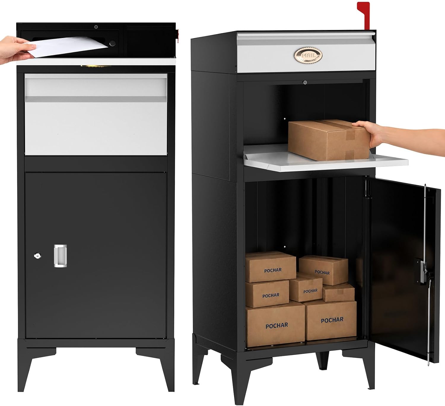Pochar Large Package Delivery Boxes for Outside, Extra Large Mailbox for Parcel, Alloy Steel Post Mailbox, Lockable Anti-Theft Parcel Drop Box for Porch Curbside Office, 14.25' x 20.5' x 47.5'