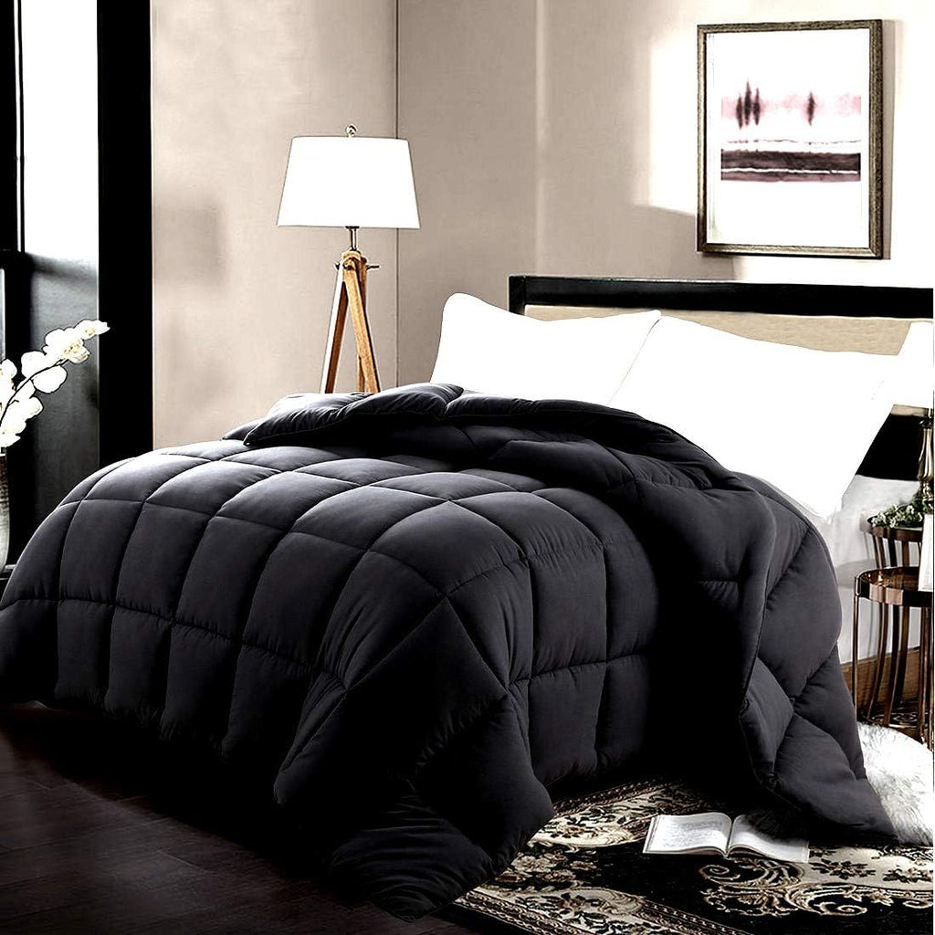 Soft 1000 TC Goose Down Alternative Egyptian Cotton Comforter Set (Comforter + 2 Pillow Cases) 400 GSM Over-Size Queen Black 98'' x 98''