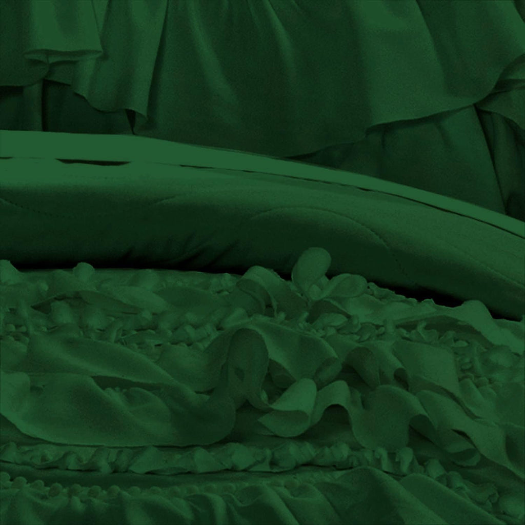 100% Egyptian Cotton, 550 GSM Microfiber Filled Quilt Ruffled Textured 3 Piece Full/Queen Size Comforter Set, Green