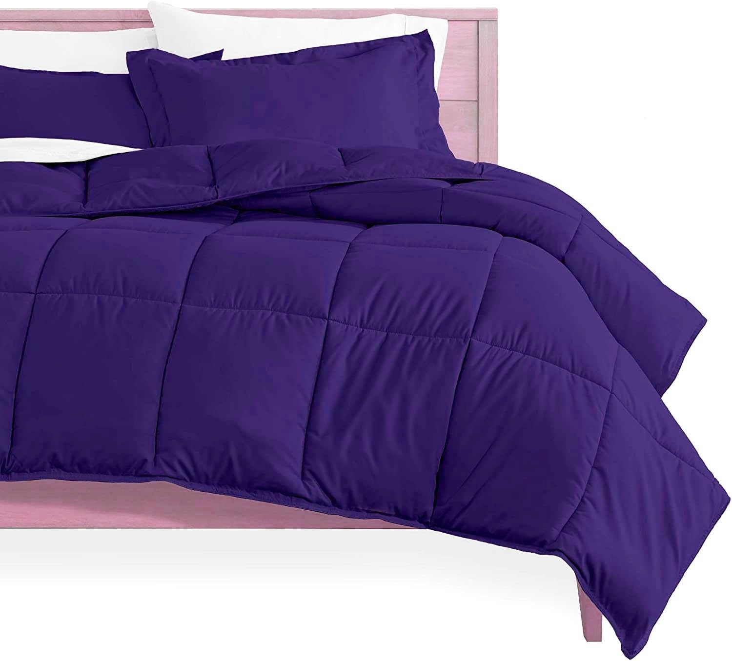 Oversized Queen All-Season Cooling Warmth Comforter Set – 3 Piece Bedding – 100% Egyptian Cotton, Long-Staple & Silky Soft – Luxury Hotel-Quality Duvet Insert – Machine Washable - Egg Plant
