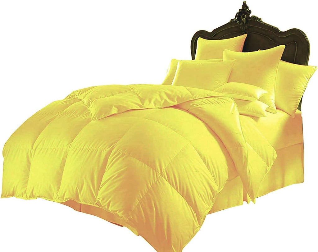 Soft 1000 TC Goose Down Alternative Egyptian Cotton Comforter Set (Comforter + 2 Pillow Cases) 400 GSM Super Queen Yellow 90'' x 98''