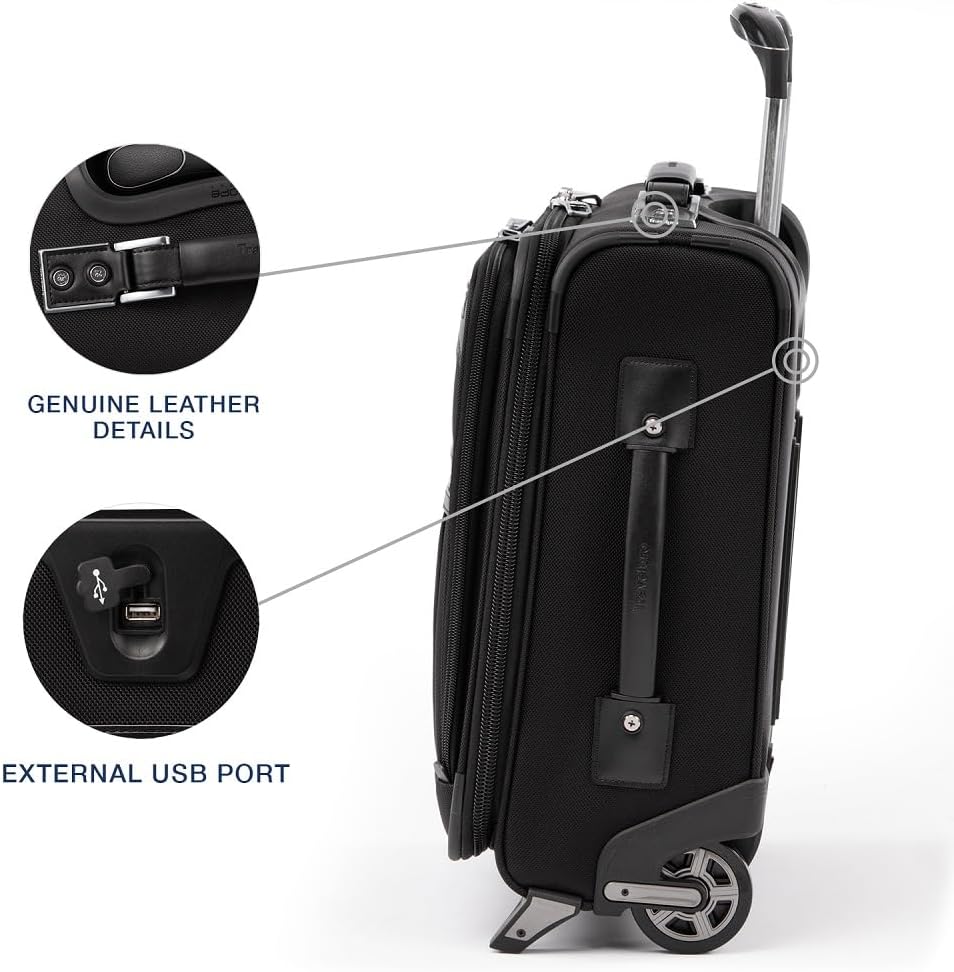 Travelpro Platinum Elite Softside Expandable Carry on Luggage, 2 Wheel Upright Regional Suitcase, USB Port, Men and Women, Shadow Black, Carry On 16-Inch