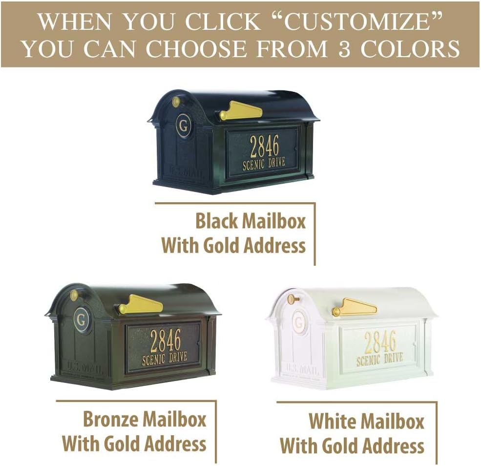 Whitehall™ Personalized Whitehall Balmoral Mailbox with Door & Side Address Plaques Personalized Mailbox (3 Colors Available)