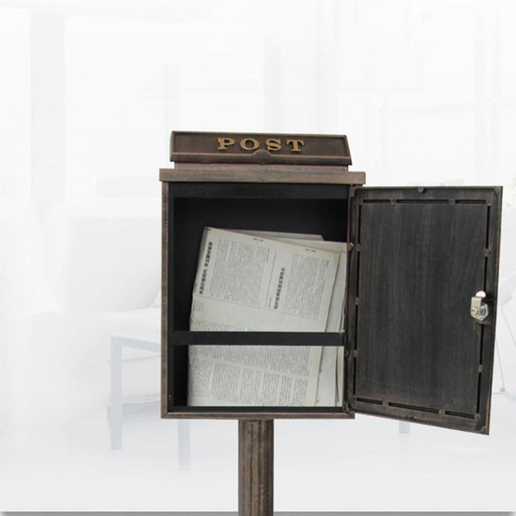 Floor Mailbox Metal Mailboxes for Outside Post-Mount Drop Box Garden Retro Vertical Post Box Large Locking Suggestion Box(Black)