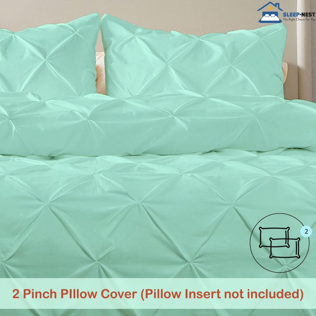 SLEEP-NEST Luxuries Decorative Alaskan King Pinch Duvet Cover Set 136' x 120' Oversized King 3 Piece with Zipper Closure 100% Egyptian Cotton Pintuck Cover for Comforter Extra Large, Aqua