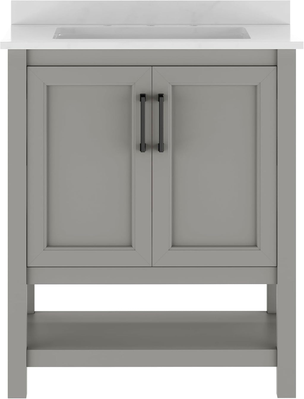 Flash Furniture Vega 30 Inch Bathroom Vanity with Sink Combo, Storage Cabinet with Soft Close Doors and Open Shelf, Carrara Marble Finish Countertop, Gray/White