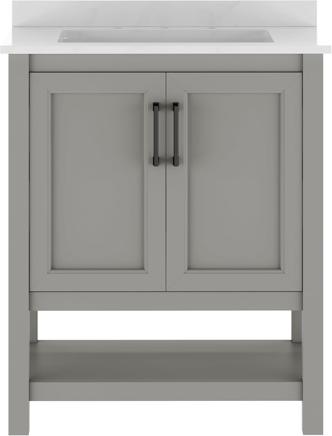 Flash Furniture Vega 30 Inch Bathroom Vanity with Sink Combo, Storage Cabinet with Soft Close Doors and Open Shelf, Carrara Marble Finish Countertop, Gray/White