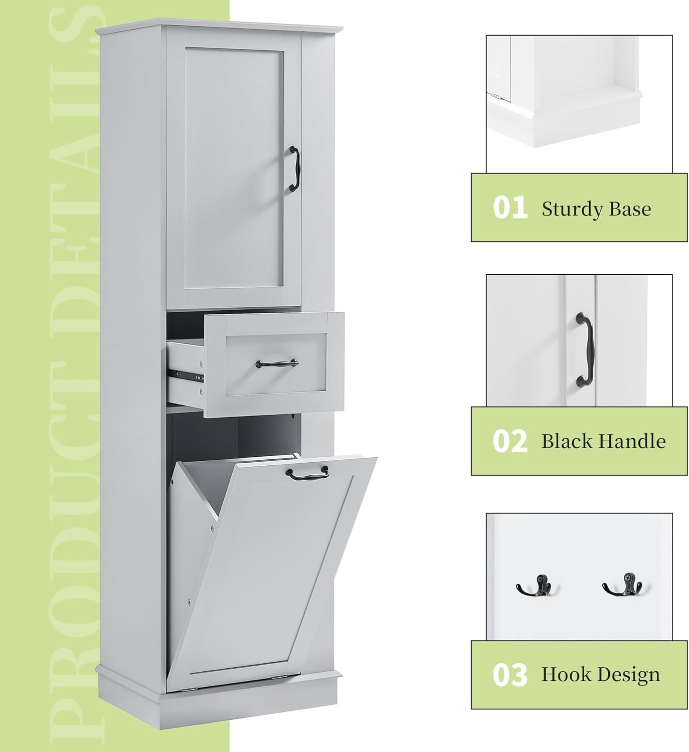 Tall Bathroom Storage Cabinet with Tilt-Out Compartment, Modern Bathroom Accent Storage Cabinet with Adjustable Shelves, Soft-Close Hinges, for Home Kitchen, Living Room (Gray Style5)