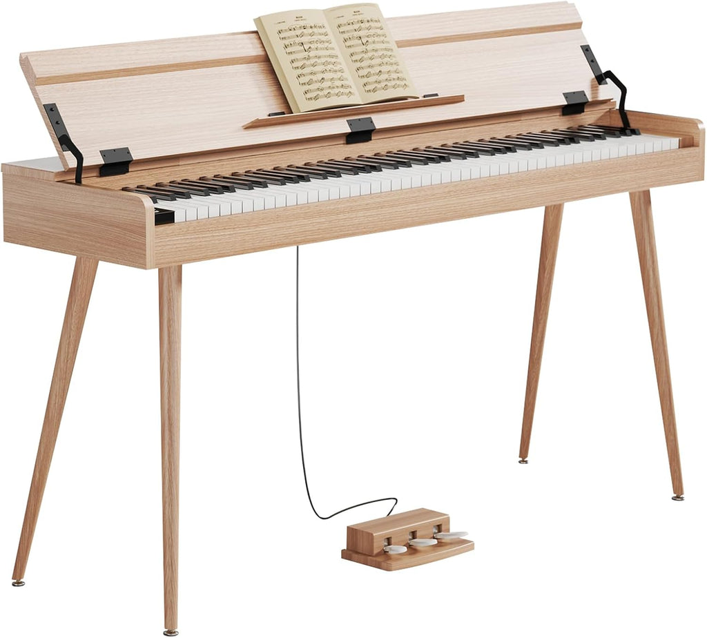 Digital Piano 88 Key Weighted Keyboard,Full-Size Desk Progressive Hammer-Action Electric Piano For Beginners, With Sheet Music Stand, Pedal,Power Adapter, Headphone Mode, Usb-Mid (Maple)