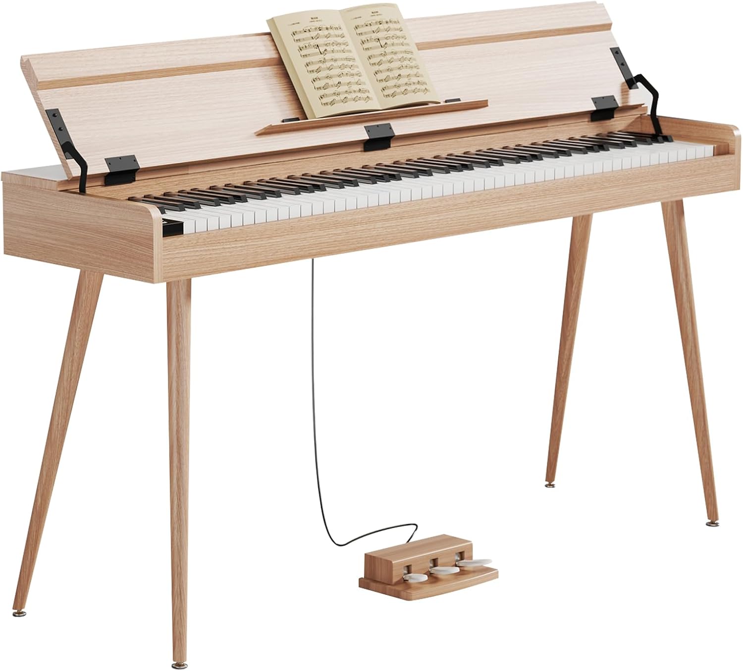 Digital Piano 88 Key Weighted Keyboard,Full-Size Desk Progressive Hammer-Action Electric Piano For Beginners, With Sheet Music Stand, Pedal,Power Adapter, Headphone Mode, Usb-Mid (Maple)