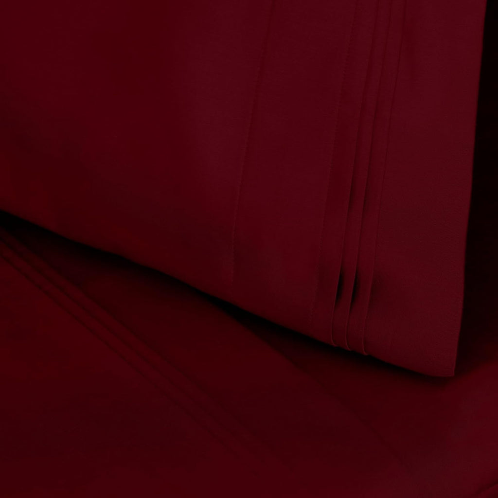 Superior Egyptian Cotton 4 Piece Sheet Set, Luxury 1000 Thread Count, Modern Design, Sustainable Sheets, Basics, Solid, Deep Pocket Fitted Sheet, Flat Sheet, Pillowcases, Olympic Queen, Burgundy