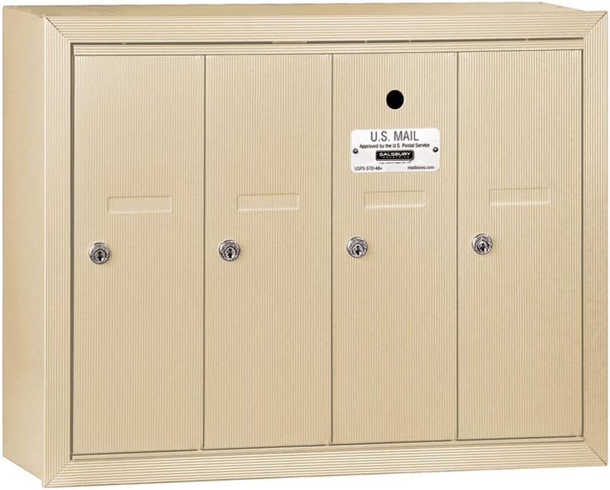 Salsbury Industries 3504SSU Surface Mounted Vertical Mailbox with USPS Access and 4 Doors, Sandstone