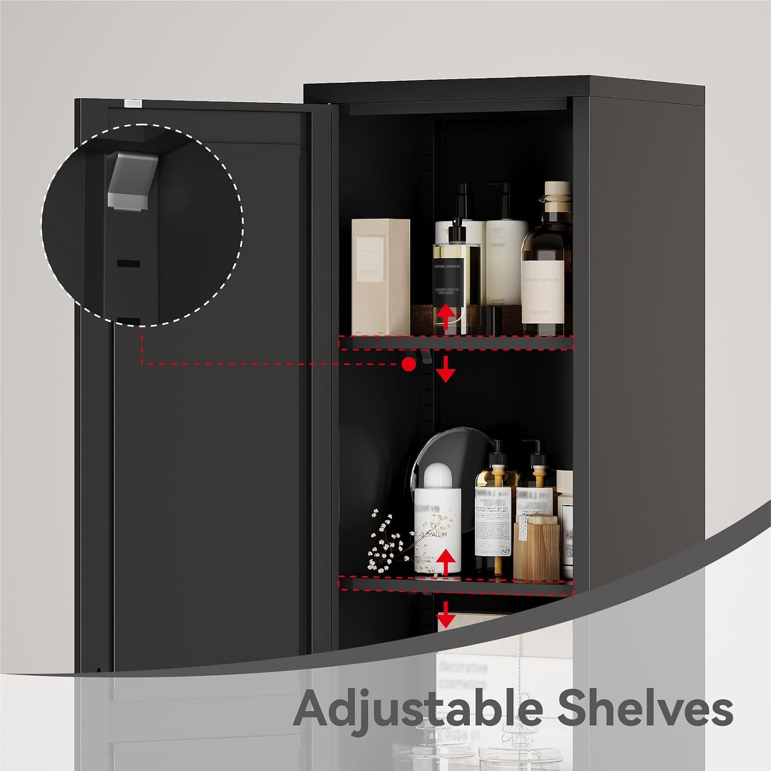 67' Tall Narrow Storage Cabinet, Metal Slim Bathroom Cabinet, Single Door Freestanding Floor Cabinets with 4 Adjustable Shelves for Laundry, Kitchen Pantry, Living Room (1PC, Black)