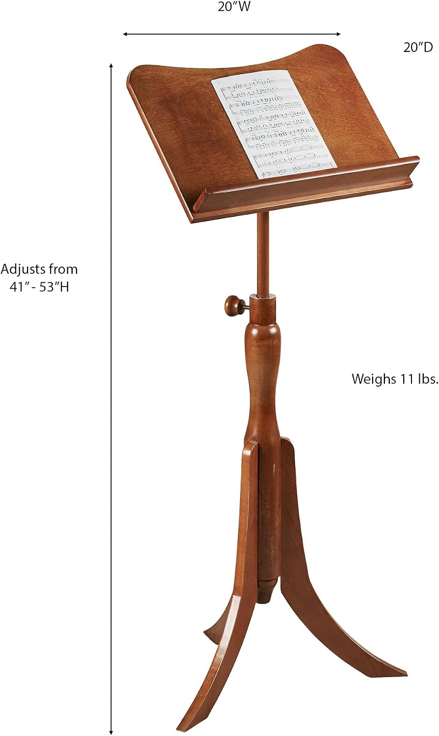 Touch of Class Parke Music Sheet Stand - Wooden - Regal Walnut - Adjustable - Wood Station for Conductors - Library Lectern for Atlas, Dictionary - Auditorium, Meeting Room, Classroom for Speeches