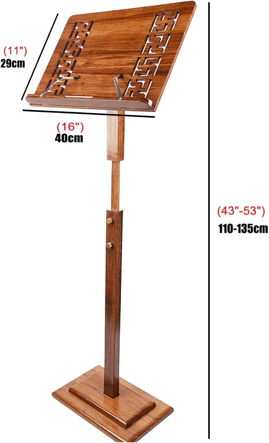 Wood Music Stand, Professional Orchestral Sheet Music Stand for Instrument Books, Concert Church School, Height Adjustable 43'-53' (Color : Brown)
