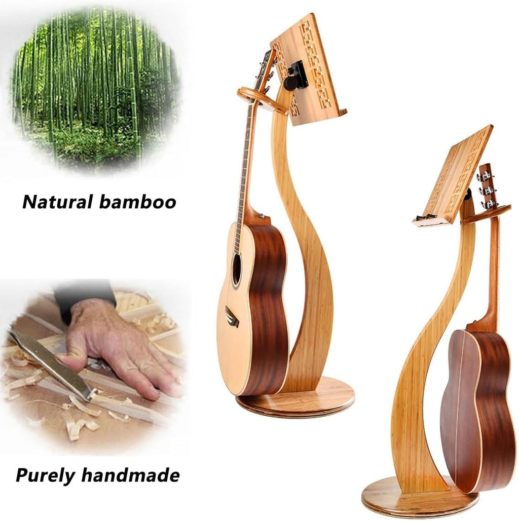 Tradition Wooden Music Sheet Stand, 2-in-1 bamboo Sheet Music Stand, Professional Music Book Holder, With Retro Hollow Elegant Pattern, Guitar Violin Music Stand