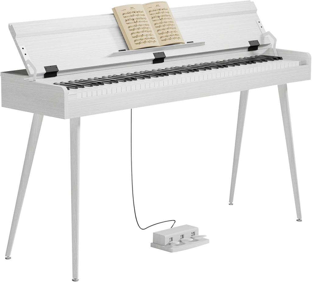 Digital Piano 88 Key Weighted Keyboard,Full-Size Desk Progressive Hammer-Action Electric Piano For Beginners, With Sheet Music Stand, Pedal,Power Adapter, Headphone Mode, Usb-Mid (Pearl White)