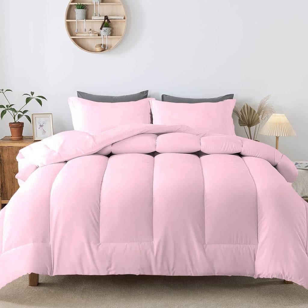 5 PC Straight Line Pattern Comforter Set Premium Super Soft 600 GSM All Season | 1000 Thread Count | 100% Egyptian Cotton ( Full/Queen Size, Light Pink Color)