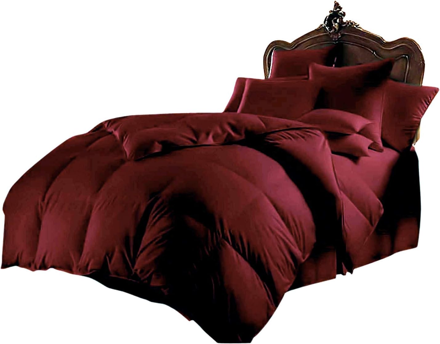 Soft 1000 TC Goose Down Alternative Egyptian Cotton Comforter Set (Comforter + 2 Pillow Cases) 400 GSM Over-Size Queen Burgundy 98'' x 98''