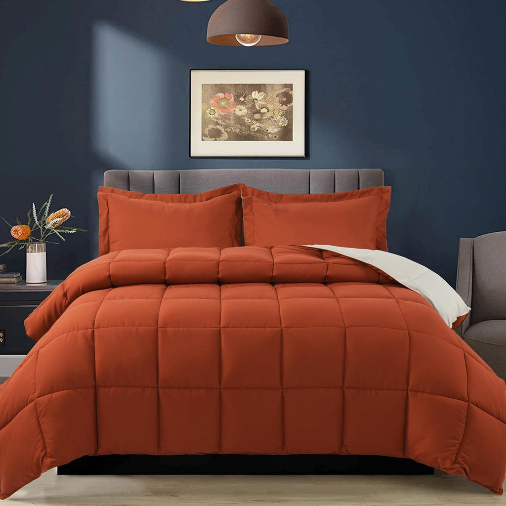 Olivia Rocco 1 Piece 1000 Thread Count Comforter Full XL/Queen Size (88' x 92') Inch 100% Egyptian Cotton Comforter 400 GSM Soft Quality - Burnt Orange Solid