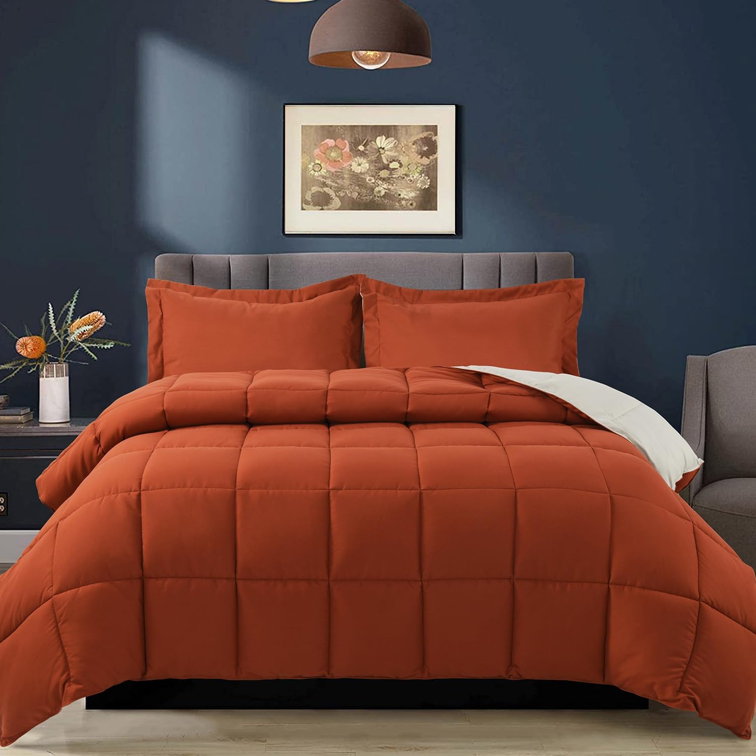 Olivia Rocco 1 Piece 1000 Thread Count Comforter Full XL/Queen Size (88' x 92') Inch 100% Egyptian Cotton Comforter 400 GSM Soft Quality - Burnt Orange Solid