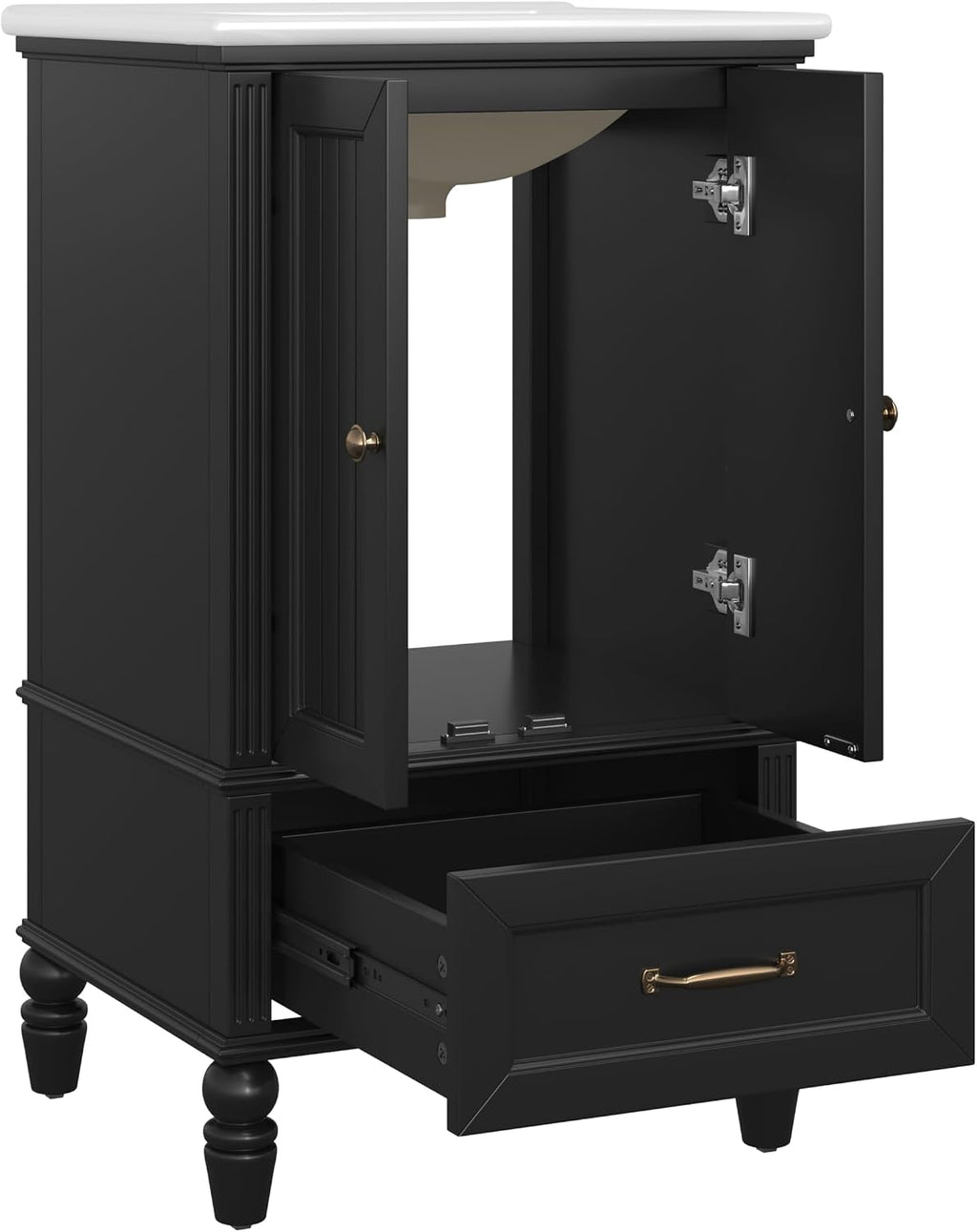 20' Bathroom Vanity With Sink Farmhouse MDF Fixture Stand Pedestal Bathroom Cabinet With Two Doors & A Drawer Magnetic Door Stopper Adiustable Foot Pads Freestanding Storage Cabinet For Bathroom Black