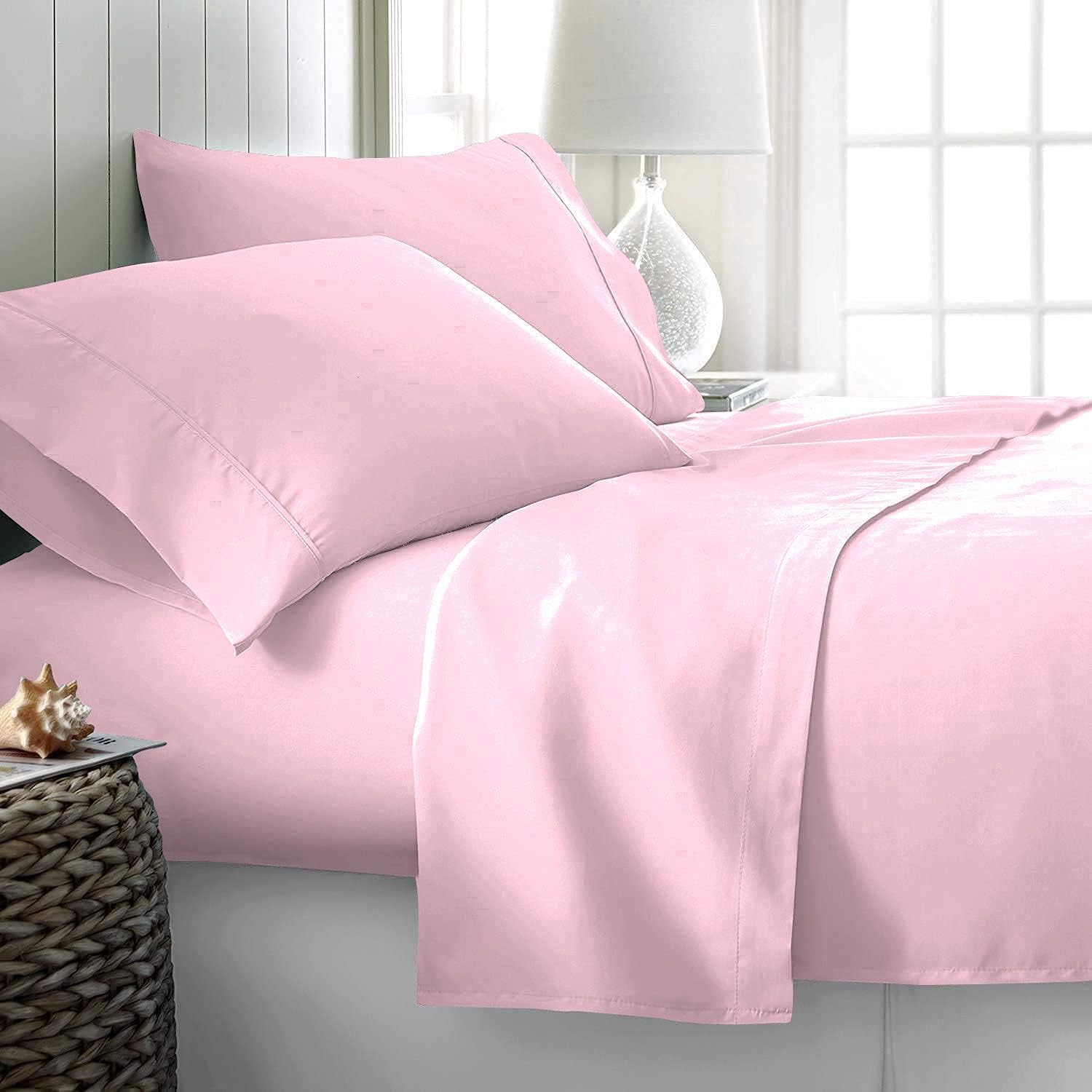 7 Piece Bed-in-A-Bag Comforter & Sheet Set 8-10' Deep Pocket, 100% Egyptian Cotton Queen Size, Baby Pink, Sets Include - 1Comforter, 1Flat Sheet,1Fitted Sheet, 2Pillowcase & 2Pillowsham