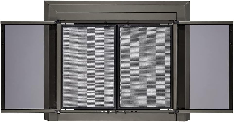 UniFlame - Logan - Cabinet-Style Fireplace Doors with Smoke Tempered Glass (Color: Gunmetal, Size: Large - Fits Opening 36in to 43in W x 25.5in to 32.5in H)