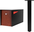 Ilyapa Modern Post Mount Mailbox: Black, Redwood Grain Door, Magnetic Closure. Includes Heavy-Duty 43' Metal Post & Universal Mounting Brackets for Curbside Residential Use.