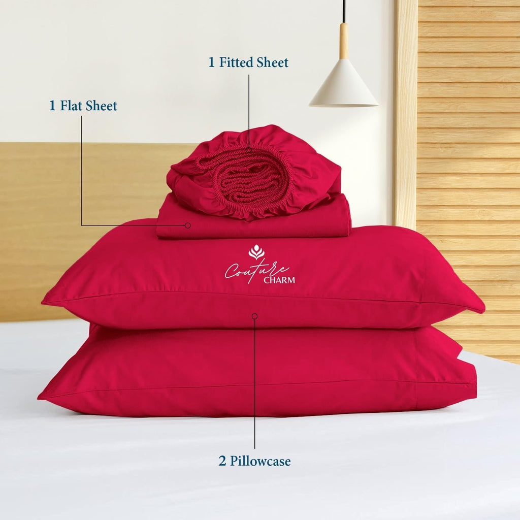 Queen Size 1000 Thread Count 100% Egyptian Cotton Sheet Set, 4-Piece, Sateen Weave, with 10-12' Deep Pocket Snug Fit (Solid, Red)