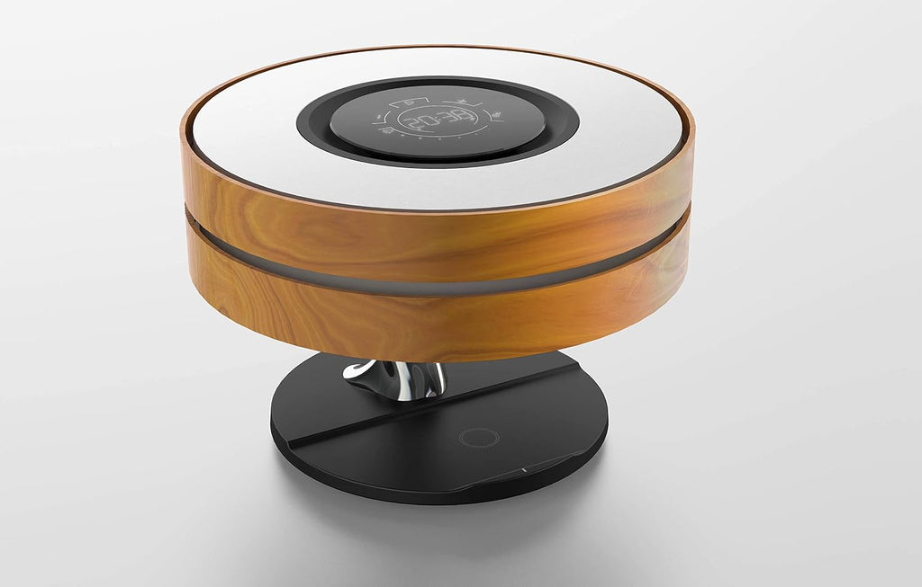Bonsai Modern LED Bedside Smart Table Lamp with Built-in TWS Bluetooth Speaker and Qi Wireless Charger for Home and Office, Stepless Dimming with Sleep Mode (Circle of Light)