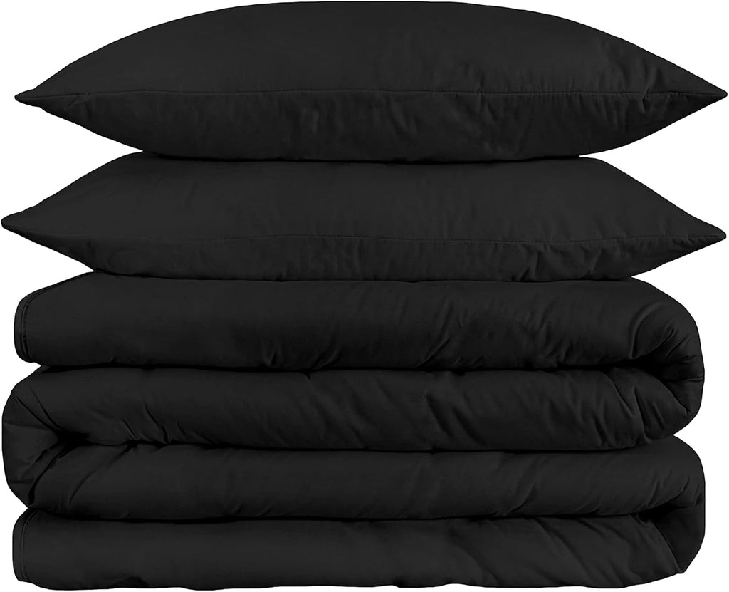 1500 Thread Count 100% Egyptian Cotton, Single Ply, Full/Queen Duvet Cover Set, Solid, Black