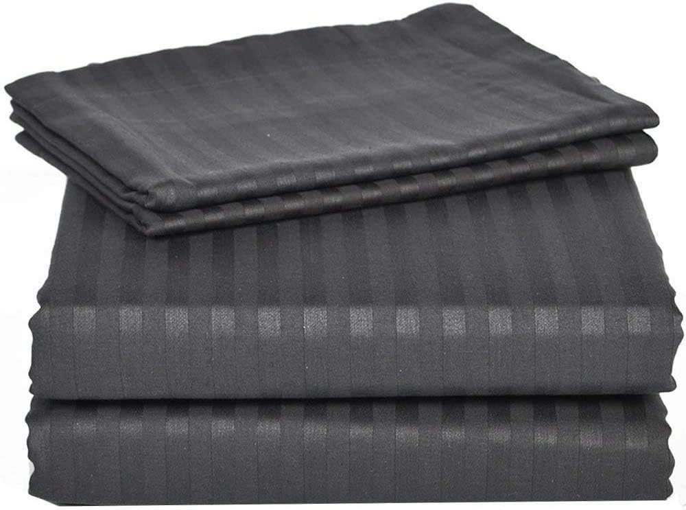 Split-Queen Sheets for Adjustable Bed Super Soft 1800-TC Heavy Egyptian Cotton 5-Piece Sheets Set Fits 18-20' Fully Elastic Deep Pocket (Stripe, Grey)