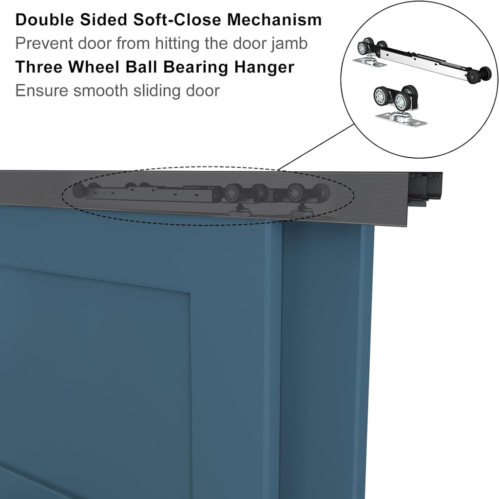 JUBEST 4FT/48 Heavy Duty Bypass Door Hardware with Soft Close Mechanism, Sturdy Closet Door Track for 2 Door System, Quietly and Smoothly, Fit Door Thickness 1 3/8' or 1 3/4', Easy to Install, Black