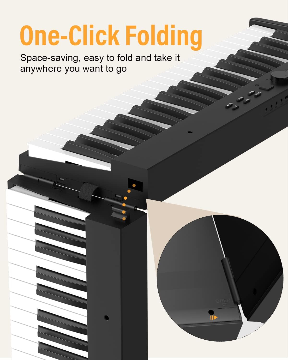 KONIX Foldable Piano Keyboard, 88 Key Full Size Semi Weighted Folding Piano Keyboard, Bluetooth Portable Electronic Keyboard Piano with Sheet Music Stand, Sustain Pedal and Piano Bag, Black
