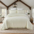 Brandream Cream Yellow White Quilt Set Queen Size Cotton Matelasse Bedding Luxury Ruffle Bedspread 3-Piece