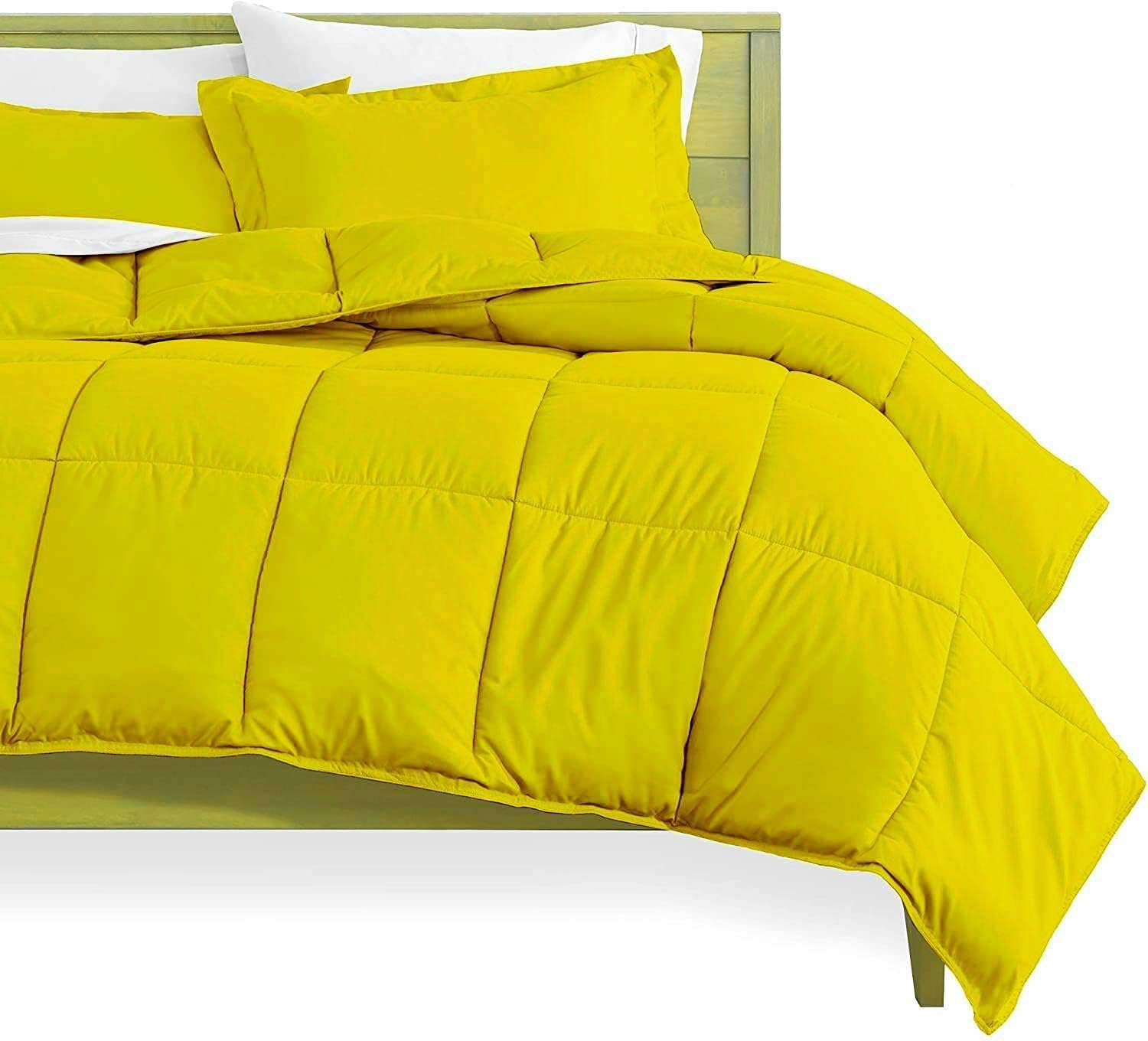 Soft 1000 TC Goose Down Alternative Egyptian Cotton Comforter Set (Comforter + 2 Pillow Cases) 400 GSM Super King XL Yellow 92'' x 106''