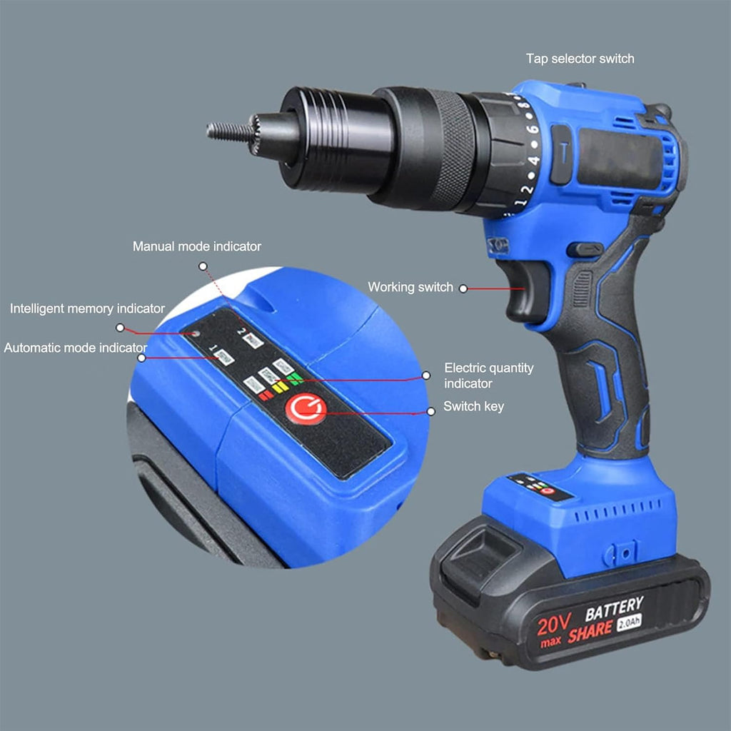 2x4000mah Cordless Rivet Tool w/Two Batteries, Dual-Use Electric Rivet Gun for Rivets & Rivet Nuts,Automatic Rivet Gun,for Metal, Plastic and Leather