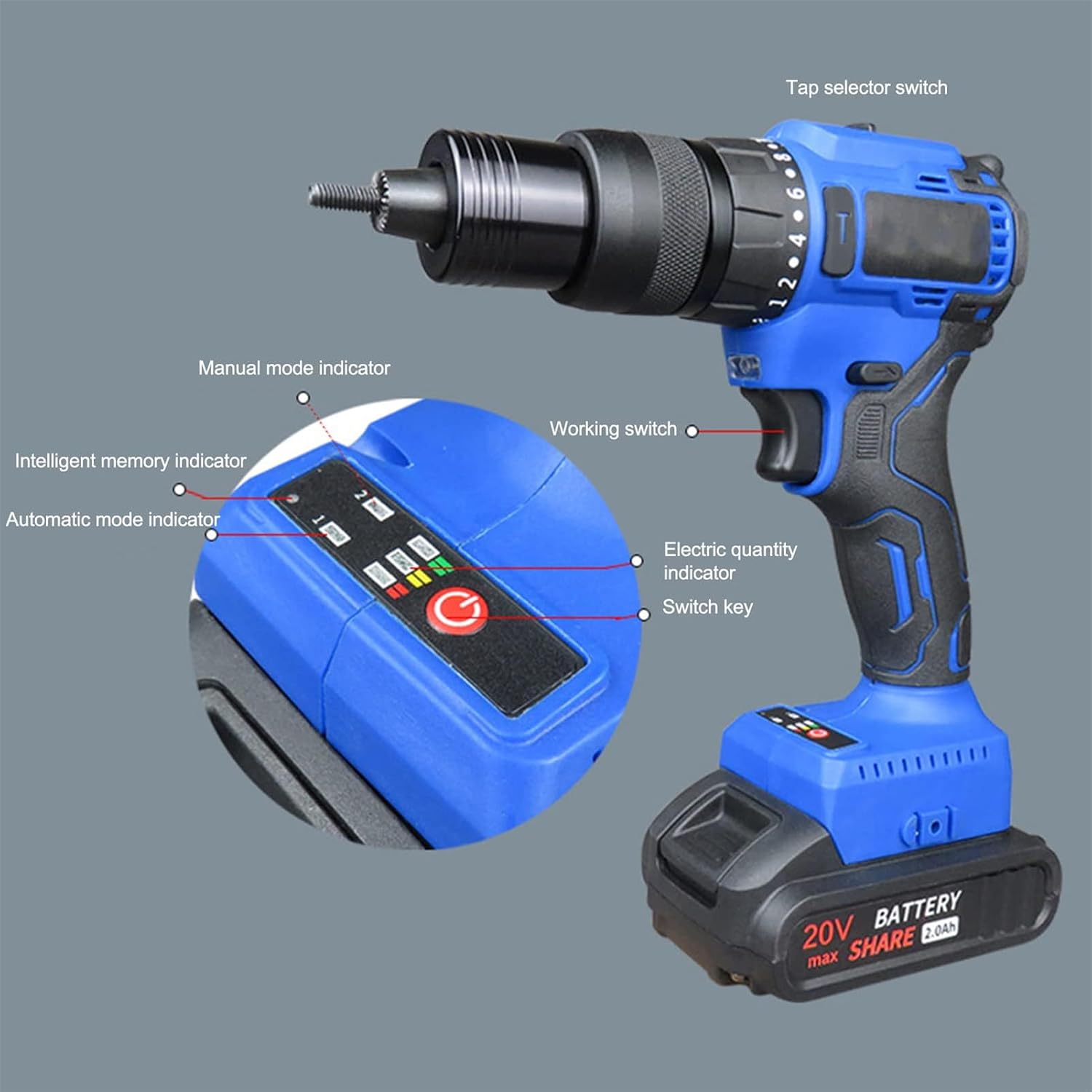 2x4000mah Cordless Rivet Tool w/Two Batteries, Dual-Use Electric Rivet Gun for Rivets & Rivet Nuts,Automatic Rivet Gun,for Metal, Plastic and Leather