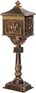Cast Aluminum Mailbox Postal Box, Locking Mailbox for Outside with Keys, Curbside Mail Manager Outside Weatherproof Rustproof Security Post-Mount Mail Box (Antique Bronze)